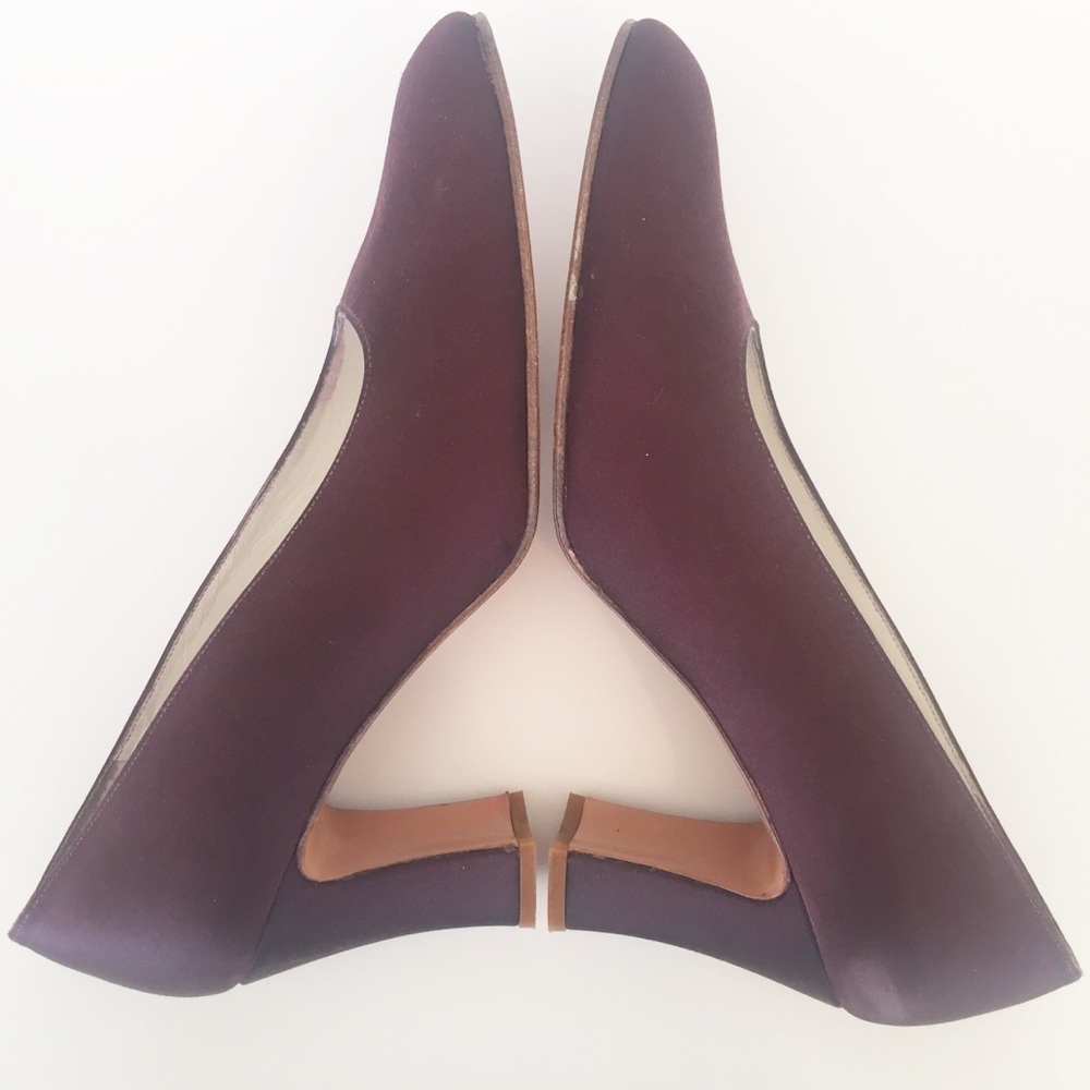 Stuart Weitzman || Plum Satin Heels w/Square Toe